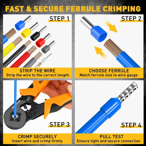 Miniatura 7 de Kit de herramientas de crimpado y pelado de virola de 1188 piezas, AWG 23-7 (0.25-10 mm²), pelacables automático con virolas de alambre, terminales