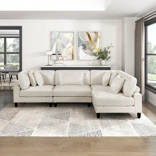 Miniatura 7 de Lexicon Sofá modular de 120 pulgadas, sofá modular de microfibra de gran tamaño de 4 plazas en forma de L, 6 almohadas decorativas y arreglo Beige