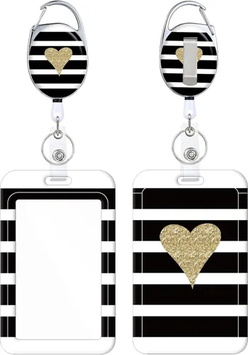 Miniatura 12 de Portainsignia Retráctil, Carrete de Insignia con Clip para Cinturón de Patrón Estampado Lindo con Llavero, Protector de Tarjeta de Identificación