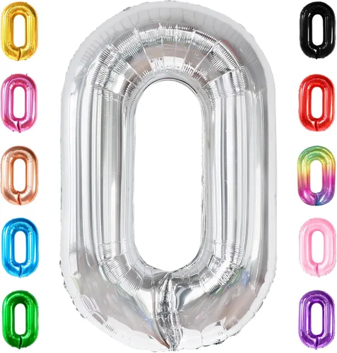Globo gigante plateado del número 0 de 40 pulgadas – Globo Mylar del número 0 | Globo plateado 0 para decoraciones de fiesta | Globo plateado del
