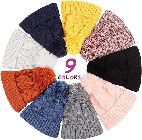 Miniatura 5 de JANGANNSA Gorro de invierno de punto para bebé, gorro cálido para niños y niñas, gorro con pompón