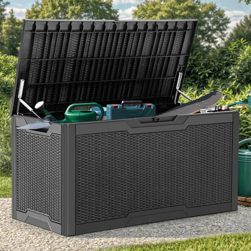 Miniatura 13 de YITAHOME Caja grande de resina de 100 galones, cajas de almacenamiento al aire libre para muebles de patio, cojines de exterior, herramientas