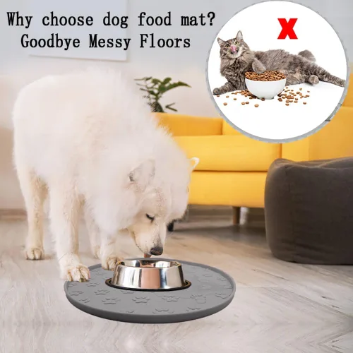Miniatura 4 de Tapete de silicona para alimentos y agua, tapete de goma con borde elevado para cuencos de perro, evita que los alimentos y el agua manchen