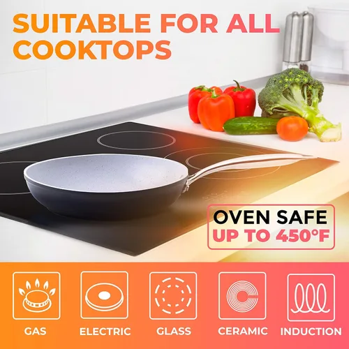 Miniatura 5 de Mueller Sartén de 8 pulgadas, sin PFOA ni APEO, utensilios de cocina con revestimiento de piedra alemana antiadherente resistente, cuerpo