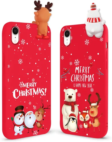 Miniatura 28 de Paquete de 2 fundas navideñas lindas para iPhone 13 Pro, patrón rojo 3D de muñeco Papá Noel muñeco de nieve Feliz Navidad de silicona suave TPU