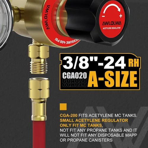 Miniatura 4 de Conjunto de reguladores de acetileno de oxígeno, conexión de entrada CGA540 y CGA200 3/8-24 (tipo "A") Conexión de salida