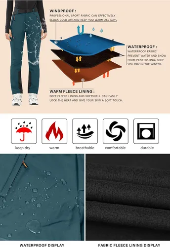 Miniatura 4 de PERSIT Women's Snow Ski Waterproof Windproof Fleece Lined Cargo Hiking Pants