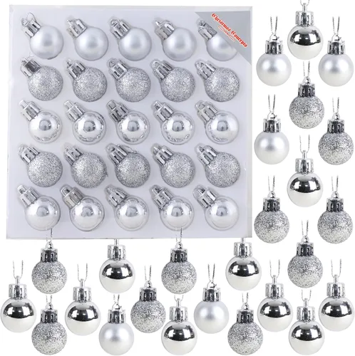 Miniatura 14 de Christmas Concepts® Juego de 25 mini bolas para árbol de Navidad - 25 mm - Adornos colgantes decorados con acabado brillante, mate y purpurina