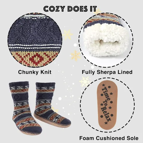 Miniatura 4 de Cozylook Calcetines tipo pantufla para hombre, con forro polar, suela antideslizante, para invierno, suaves, gruesas, acogedoras, cálidas, peludas
