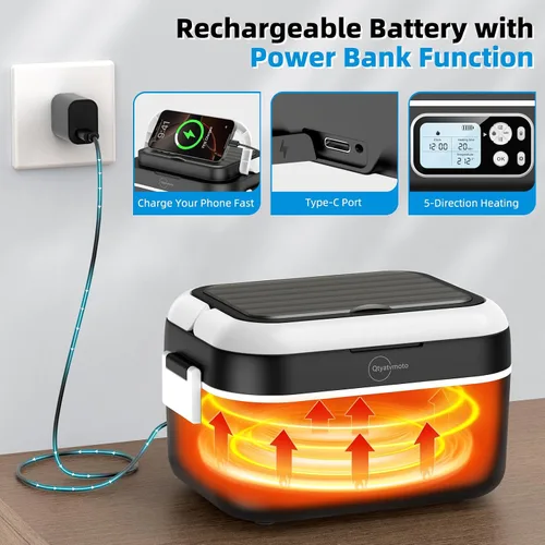 Miniatura 3 de Fiambrera eléctrica inalámbrica, 100 W, recargable, calentada, para adultos, lonchera portátil autocalentable de 1.5 litros con batería a prueba