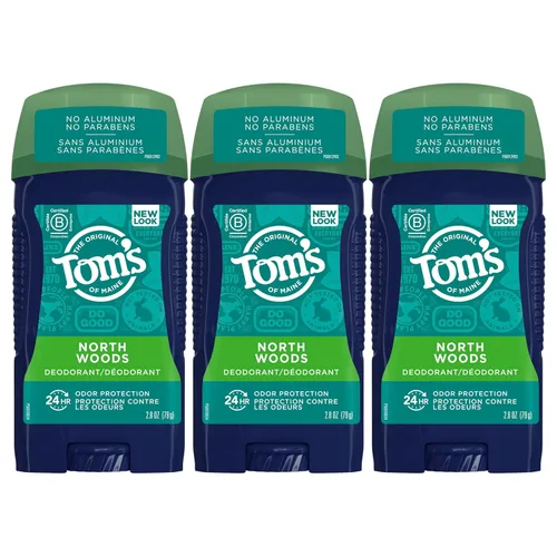 Tom's of Maine Desodorante natural sin aluminio de larga duración para hombres, North Woods, 2.8 oz. Paquete de 3 (el embalaje puede variar)