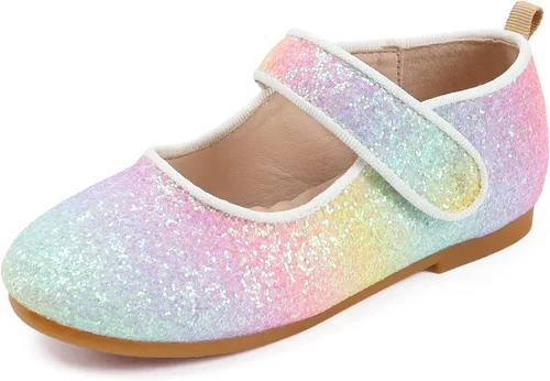 TOZHCITA Zapatos de vestir de arco iris para niña, zapatos de princesa con purpurina para bebé, zapatos de Mary Jane brillantes para fiesta, zapatos