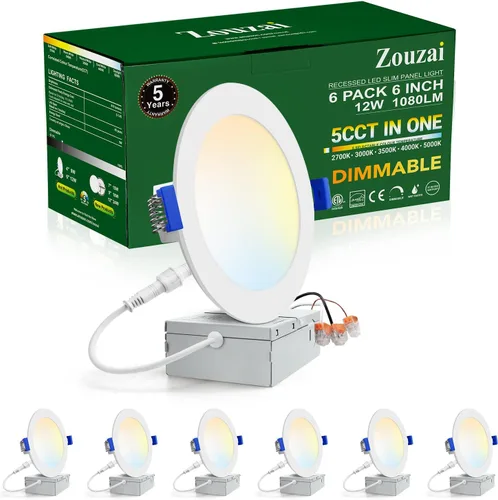 Miniatura 19 de zouzai Paquete de 1 lámpara de techo empotrable LED ultrafina de 4 pulgadas 5CCT con caja de conexiones, 2700K/3000K/3500K/4000K/5000K