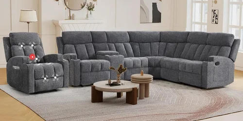 CANMOV Juego de sofá modular reclinable manual, juegos de muebles de tela en forma de L, sofá esquinero modular reclinable y silla reclinable de