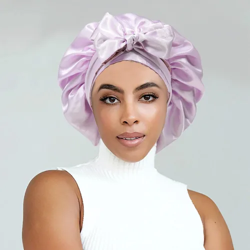 Miniatura 2 de Gorra de seda lavanda por marca – Gorro de dormir con banda elástica para cabello rizado