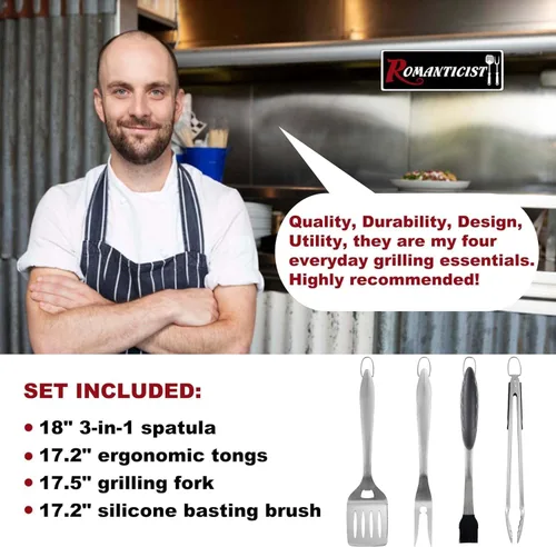Miniatura 2 de ROMANTICIST 4 piezas de accesorios de parrilla resistentes para Top Chef - Juego de herramientas de parrilla profesional y herramientas básicas