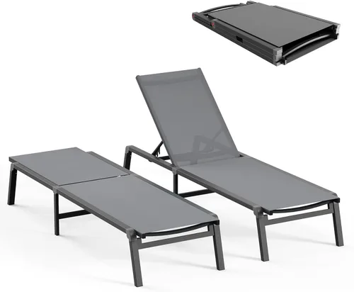 Miniatura 32 de Tumbona de Aluminio para Exteriores - Silla de Descanso Plegable y de Montaje Libre para Exteriores con 5 Respaldos Ajustables, Silla de Patio