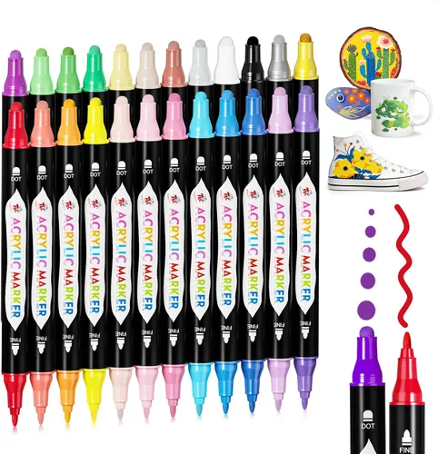 TBC The Best Crafts Bolígrafos acrílicos de doble punta de 24 colores, marcadores de pintura acrílica de cabeza Dudu, adecuados para papel, 2-24