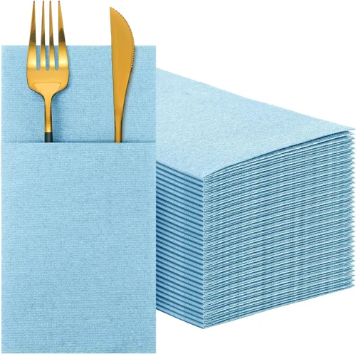 Miniatura 13 de Cindeer 150 piezas de servilletas de cena azul marino con sensación de lino, bolsillo plano incorporado, preplegadas, servilletas de papel 2-Azul