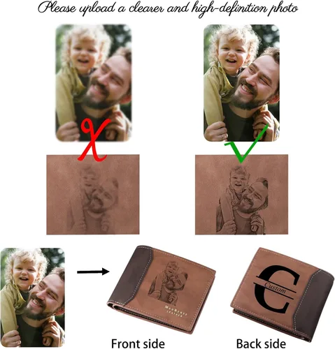 Miniatura 9 de INBLUE Billetera plegable grabada personalizada, cartera de cuero personalizada con foto y texto grabado, regalos para hombres, marido, papá, hijo