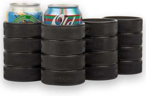 Miniatura 8 de Enfriador de latas de cerveza hecho de 4 discos de hockey sobre hielo reales, soporte aislado de 12 onzas para regalos de papá de hockey
