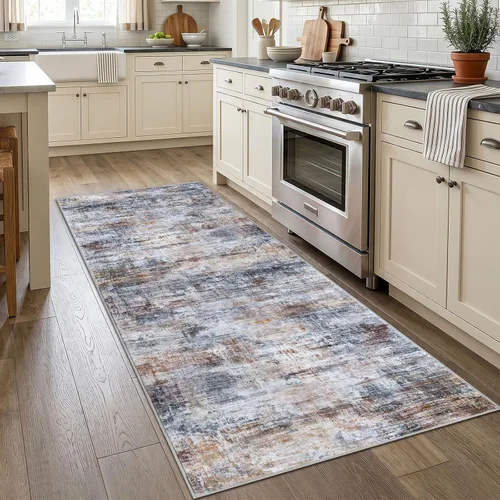 Miniatura 584 de IOHOUZE Alfombra abstracta lavable de 3 x 12 pies para pasillos, antideslizante para cocina, camino de entrada de lana sintética para interiores