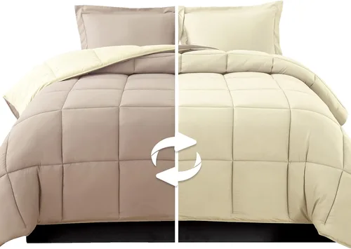 Miniatura 13 de Elegant Comfort Juego de edredón reversible de 3 piezas, acogedor para todas las estaciones, alternativo de plumón suave, acolchado, cosido en caja