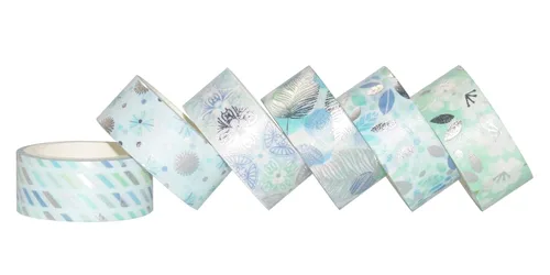 Miniatura 4 de YUBBAEX - Juego de 12 rollos de cinta Washi azul plateada, cinta adhesiva decorativa (mezcla azul)