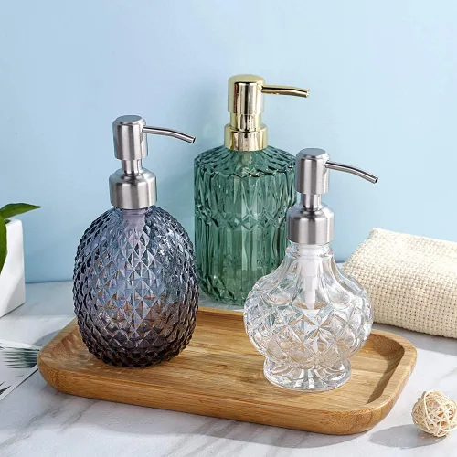 Miniatura 6 de YunNasi - Dispensador de jabón con bomba, diseño de cristal transparente, vintage y elegante, dispensador de jabón líquido recargable para encimera