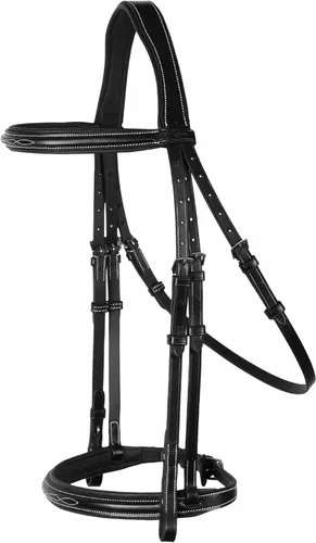 Exion - Brida de cazador prémium para caballos ingleses, banda de cejas cosida de diseñador y corona anatómica con riendas de goma | Brida cazadora