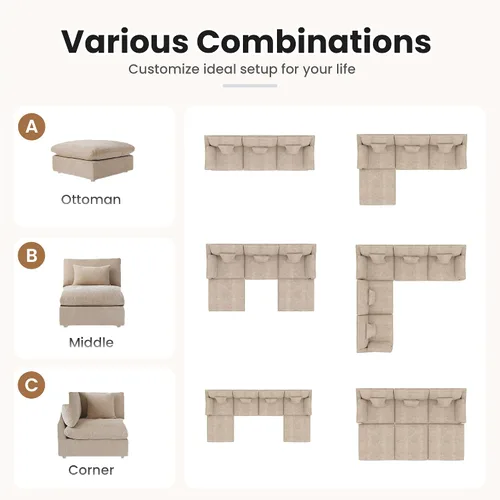 Miniatura 7 de WJShome Sofá Seccional Cloud Couch de 83 pulgadas para sala de estar, sofá seccional modular relleno de plumón, sofás en forma de L con otomana