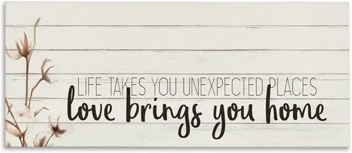 Stupell Industries Life Unexpected Places Adventure Phrase Country Charm Cita, diseño de arte de pared de Kim Allen, 13 x 30 pulgadas, lienzo