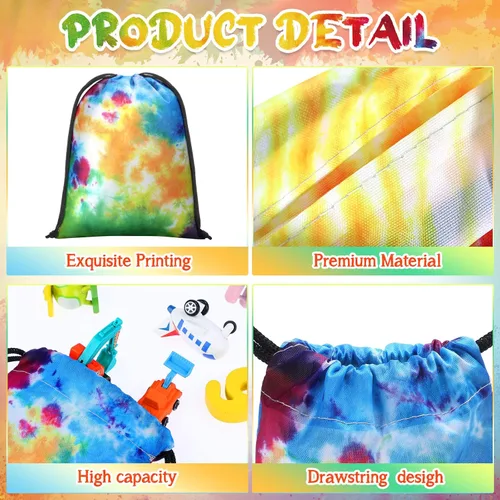 Miniatura 3 de 24 bolsas de 7 x 5 pulgadas con cordón de teñido anudado, bolsas reutilizables de poliéster coloridas para dulces para suministros de fiesta