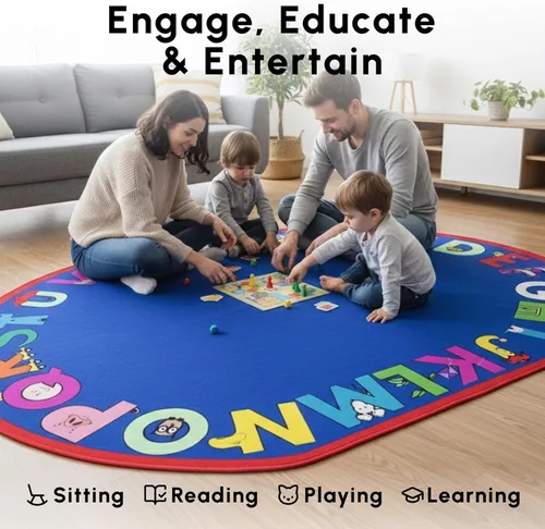 Miniatura 3 de SAFECASTLE Alfombra para niños de 5 pies 4 pulgadas x 7 pies 8 pulgadas, alfa con actitud, alfombra educativa de aprendizaje ABC para aulas, salas