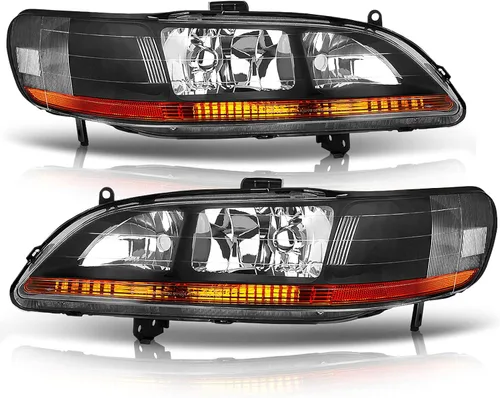 AUTOSAVER88 Compatible con 98 99 00 01 02 Accord 2-Puertas / 4-Puertas Conjunto de Faros Delanteros de Reemplazo, Carcasa Negra, Reflector Ámbar