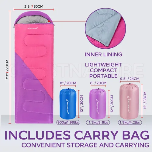 Miniatura 2 de Clostnature - Saco de dormir para adultos y niños - Saco de dormir ligero para camping para niñas, niños, jóvenes, saco de dormir ultraligero