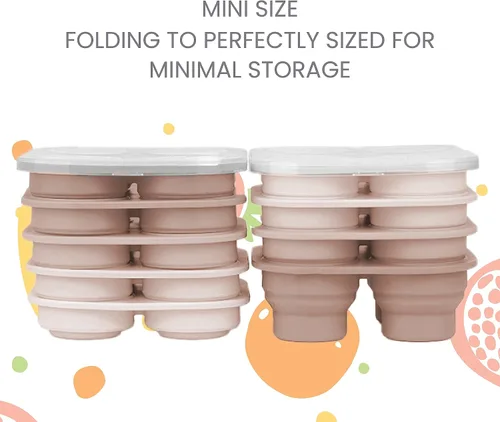 Miniatura 5 de Lulyboo Bandeja congelador de alimentos para bebés con tapa, almacenamiento portátil de silicona plegable para alimentos caseros para bebés, purés