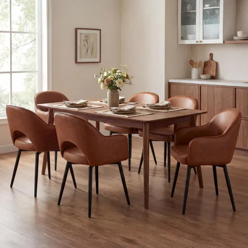 Miniatura 15 de HEAH-YO Juego de 2 sillas decorativas giratorias modernas, sillas de comedor de piel sintética con reposabrazos y patas de metal negro, sillas