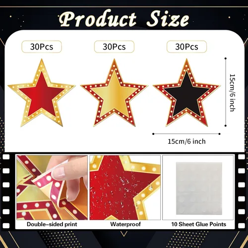 Miniatura 2 de Starboling 90 piezas de cartón de estrella de cine, 3 estilos de alfombra roja, recortes nocturnos para tablón de anuncios, decoración de fiesta