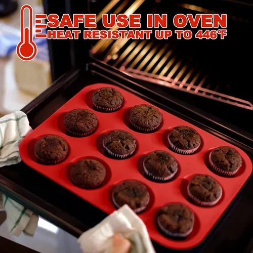 Miniatura 2 de Anaeat Juego de moldes de silicona para magdalenas, 12 tazas regulares y mini 24 tazas de moldes para hornear cupcakes con flexible y antiadherente