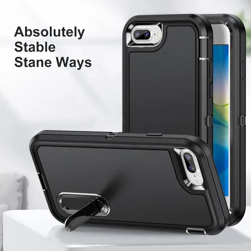 Miniatura 4 de IDweel Funda para iPhone 8 Plus/7 Plus/6S Plus/6 Plus con soporte, protección resistente, a prueba de golpes, arañazos, ajuste delgado, negro