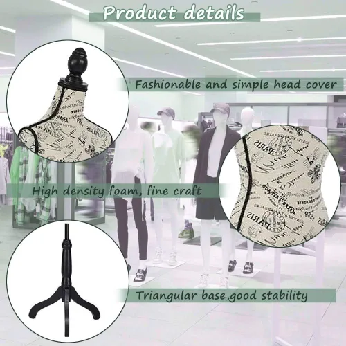 Miniatura 4 de Maniquí Torso Maniquí Forma Ajustable Cuerpo Manicano para Ropa, Maniquí Mujer de 60 a 67 pulgadas con Soporte Trípode Coser Forma de Vestido
