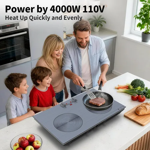 Miniatura 3 de GIHETKUT 2 burner Induction cooktop,110V 4000W induction hot plate with Brushed Panel,Knob Control,9 Power Levels, Kids Lock & Timer,LED touch