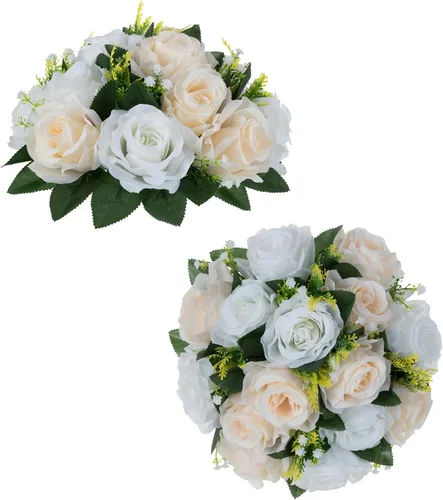 Miniatura 44 de BLOSMON Bolas de flores, centros de mesa de rosas de boda: 2 piezas de flores falsas carmesí decoración de bolas de besos Arreglos florales