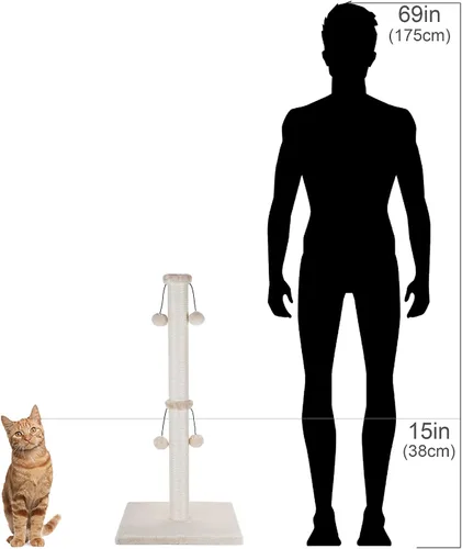 Miniatura 7 de Dimaka Poste rascador para gatos de 34 pulgadas, Poste rascador para gatos, Rascador para gatos grandes con pelota de juguete tentadora, Sisal Beige