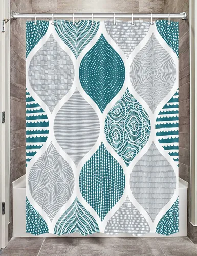 Miniatura 30 de JAWO Cortina de ducha gris retro bohemia de tela geométrica para decoración de baño, estilo bohemio, moderno, abstracto, cachemira, accesorios