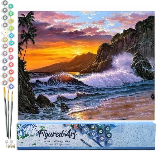 Miniatura 92 de Figured'Art - Juego de pintura por números, lienzo enrollado sin marco, para manualidades, para adultos, 16 x 20 pulgadas, jarrón de peonías