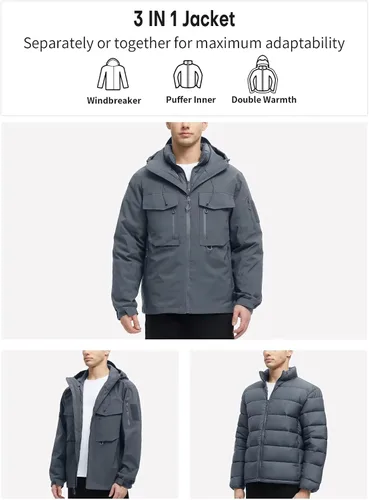 Miniatura 2 de Men's 3 in 1 Waterproof Winter Jackets Ski Warm Snow Rain Coat Puffer Liner Hood Windbreaker
