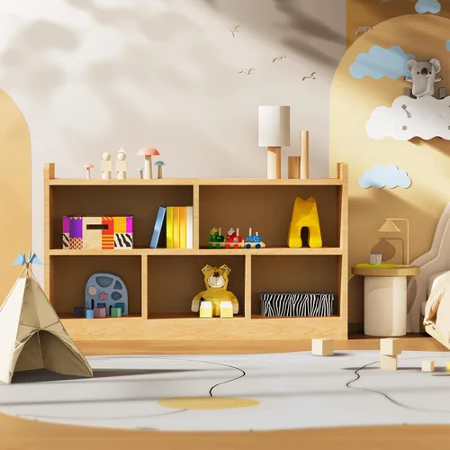 Miniatura 5 de bbgroundgrm Estante Montessori de madera contrachapada de abedul – Armario de almacenamiento de 5 secciones, organizador de 2 estantes para niños