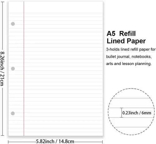 Miniatura 2 de Papel de relleno A5, repuestos para planificador de 3 agujeros, organizador, papel de carpeta de hojas sueltas, 100 hojas/200 páginas, rayado